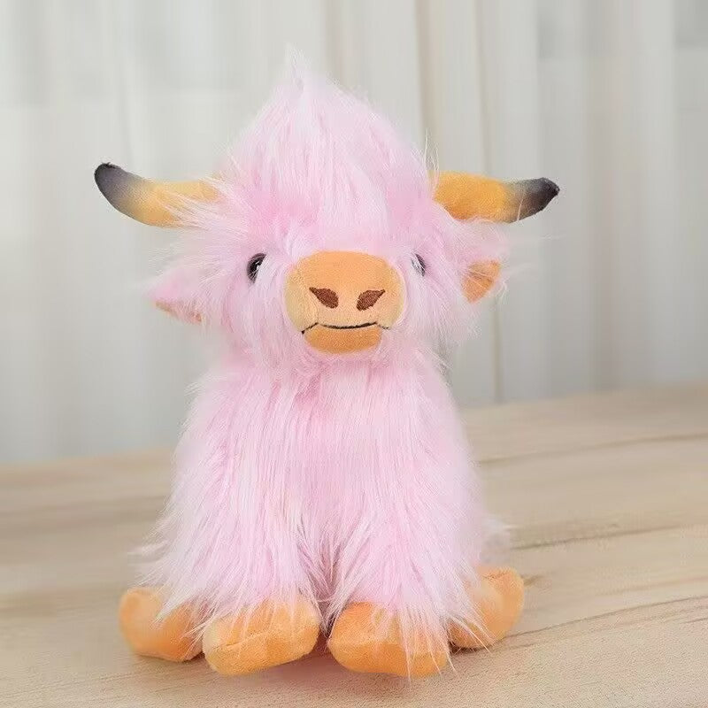 Shaggy Highland Cow Plush Toy, 28 cm Soft Standing and Resting Cow Friends in Warm and Playful Colors for Cozy Rooms and Gifts