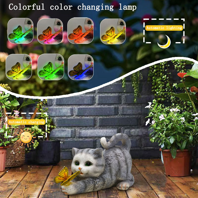 Solar Garden Lights Resin Elf Statue - Outdoor Decorative Solar-Powered LED Lights for Yard, Patio, Garden - Cute Resin Fairy/Elephant/Cat Figurine Solar Lamp (Waterproof, Auto On/Off)