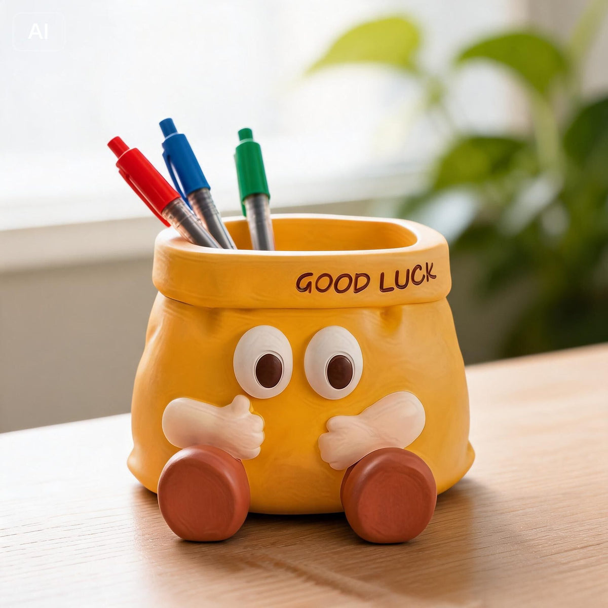 Whimsical Yellow Character Pen Holder, Playful Desk Organizer for Pencils, Brushes and Creative Workspaces