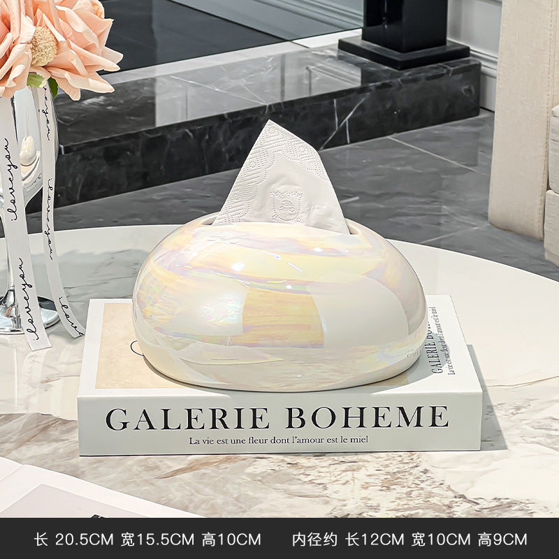 Sculptural Water Drop Tissue Box Cover, Marble-Look and Iridescent Tabletop Holder for Elegant Living Room Decor