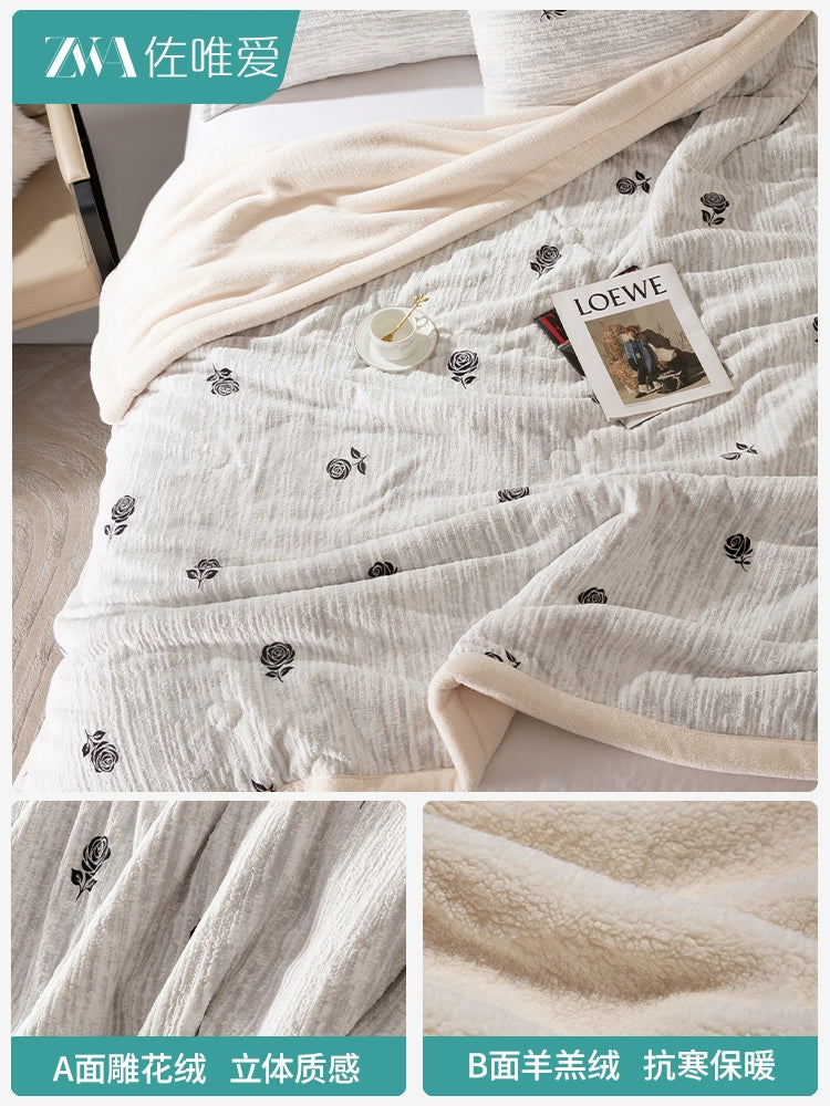 Luxury Carved Milk Velvet Warm Blanket
