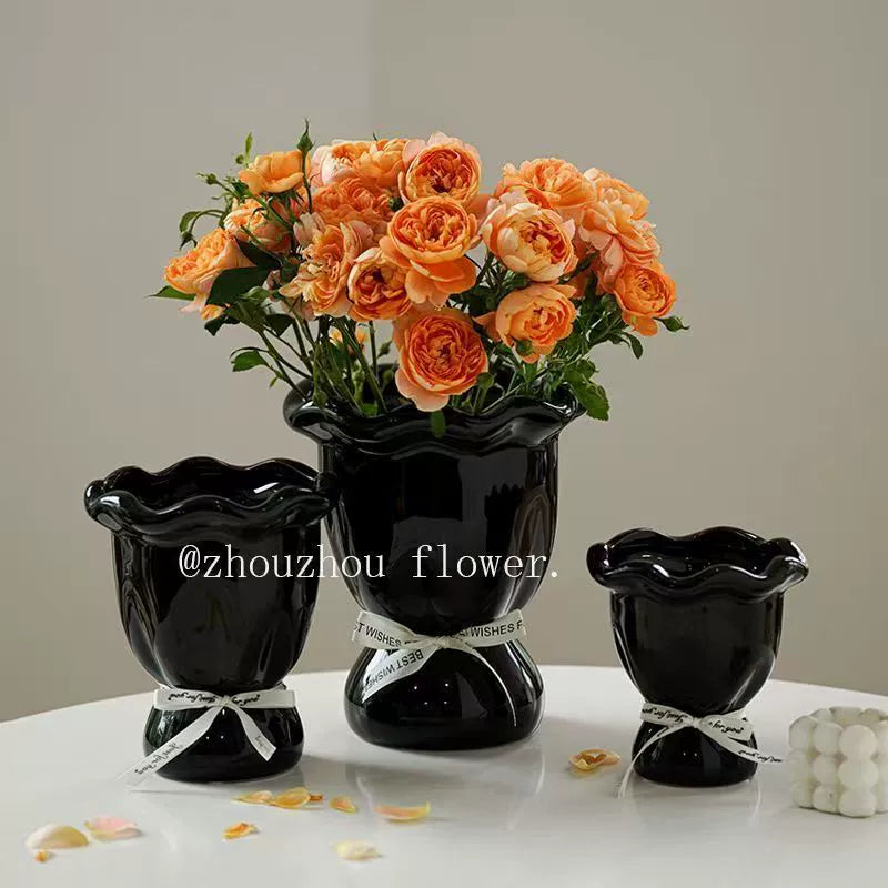 Handblown Cream Soft - Shaped Decorative Vases