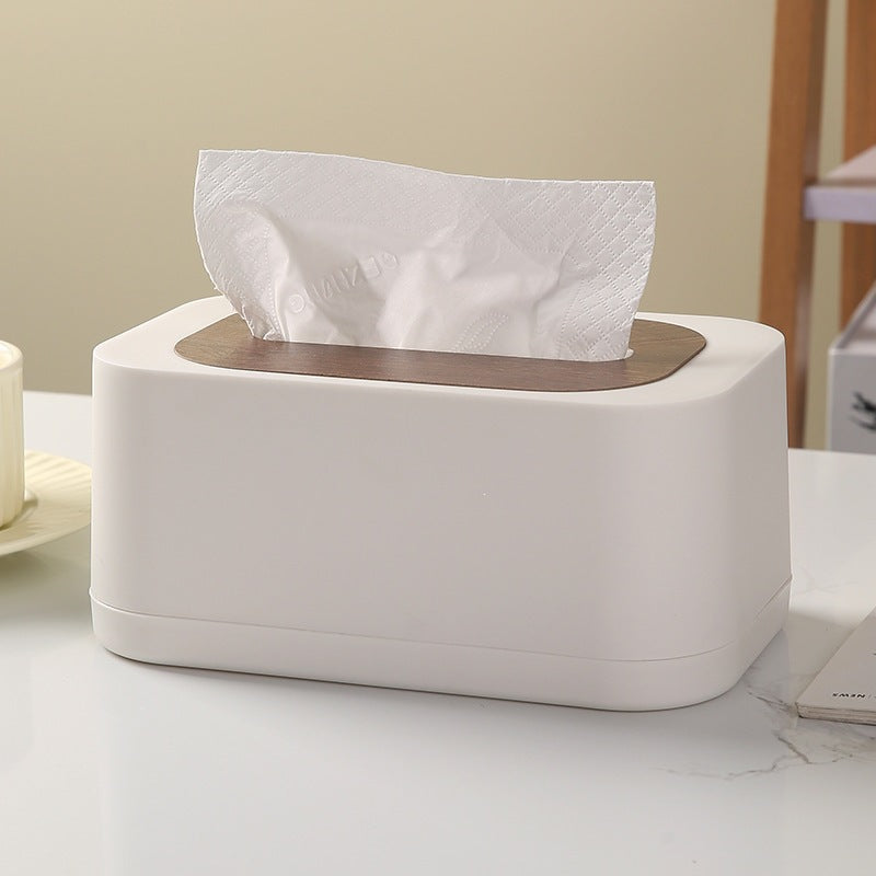 Decorative Tissue Box Cover with Wood-Look Lid, Quilted, Wave, Floral or Rounded Styles in Beige, White, Olive Green and Gray