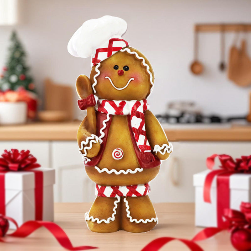Gingerbread Chef Christmas Figurine, Festive Mini Tabletop Ornament for Desks, Shelves and Holiday Gifts