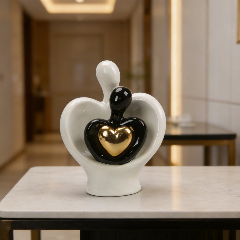 Couple Heart Figurine, Modern Sculptural Love Accent for Desks, Entryway Shelves, Anniversaries and Thoughtful Gifts