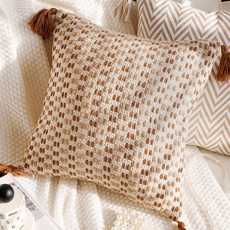 Cream and Cocoa Textured Pillow Covers, Floral, Tassel and Geometric Designs for Cozy Living Rooms and Bedrooms