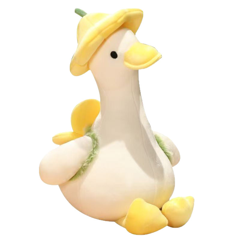 Flower Hat Goose Plush Toy, 30 cm White Goose with Lavender or Yellow Blooms for Cozy Bedrooms and Whimsical Gifts