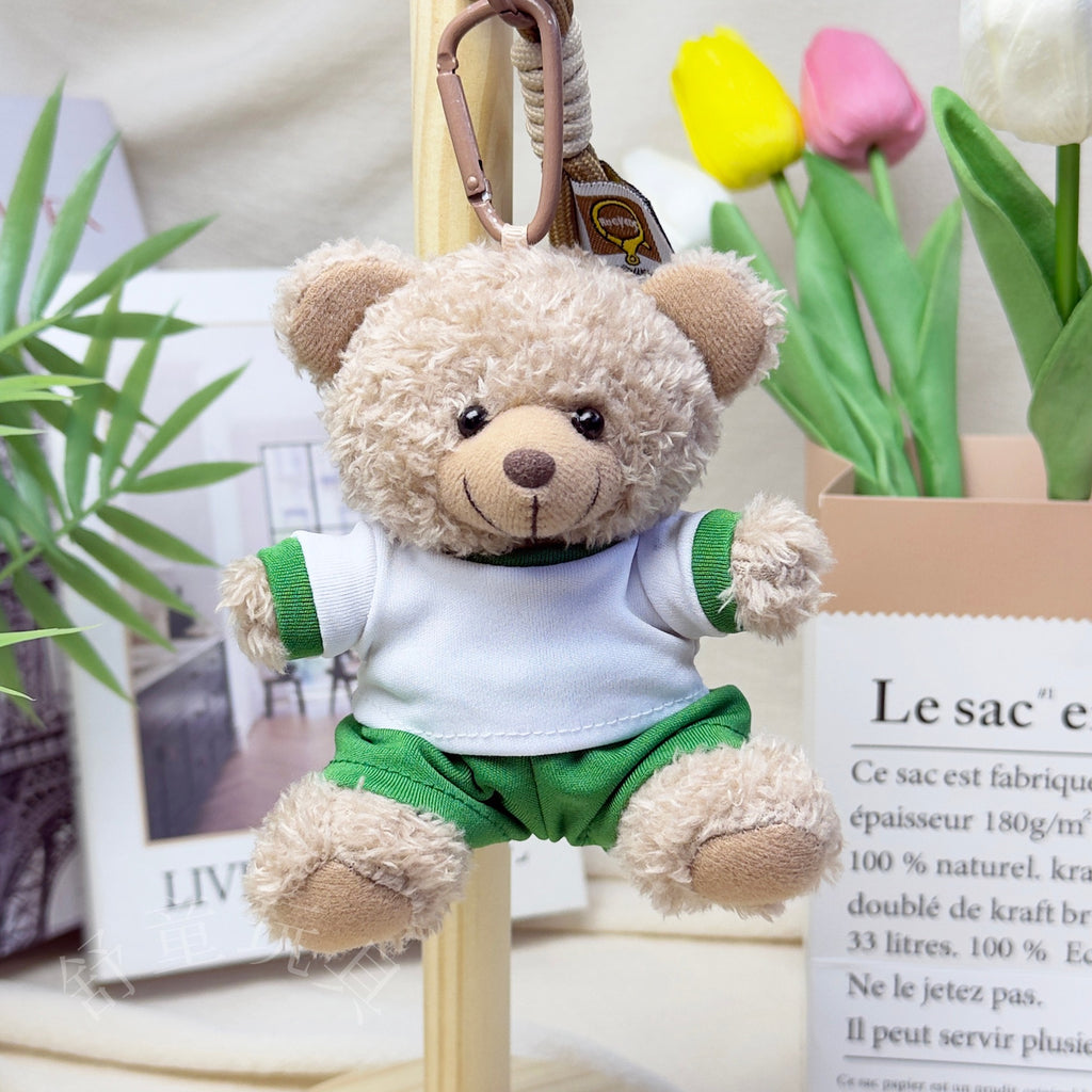 Outfit Teddy Bear Plush Bag Charm, 11 cm Mini Stuffed Bear Keychain in Colorful Sweaters and Shirts