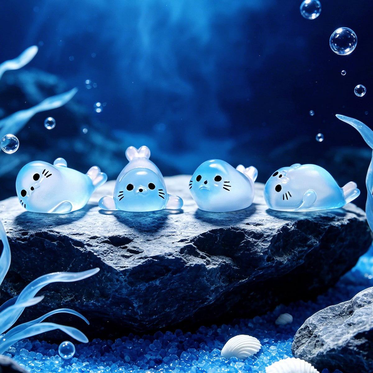 Mini Seal Figurine Set of 4, Playful Ocean Animal Micro Ornaments for Desk Displays, Miniature Scenes and Thoughtful Gifts