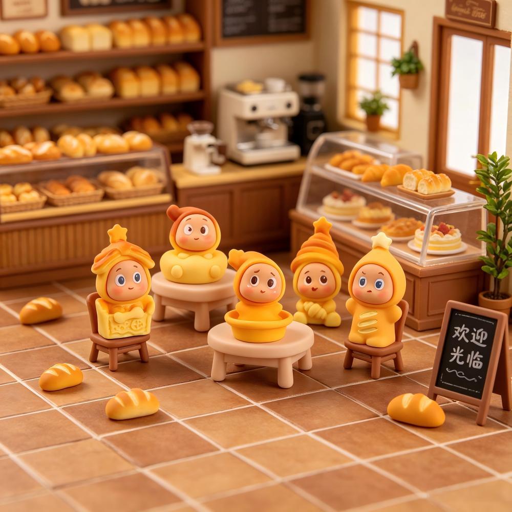 Tiny Bread Character Miniatures, Complete 5 Piece Bakery Figurine Set for Fairy Gardens, Dollhouse Kitchens and Cozy Desk Decor