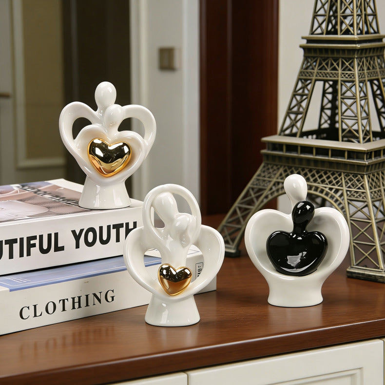 Couple Heart Figurine, Modern Sculptural Love Accent for Desks, Entryway Shelves, Anniversaries and Thoughtful Gifts