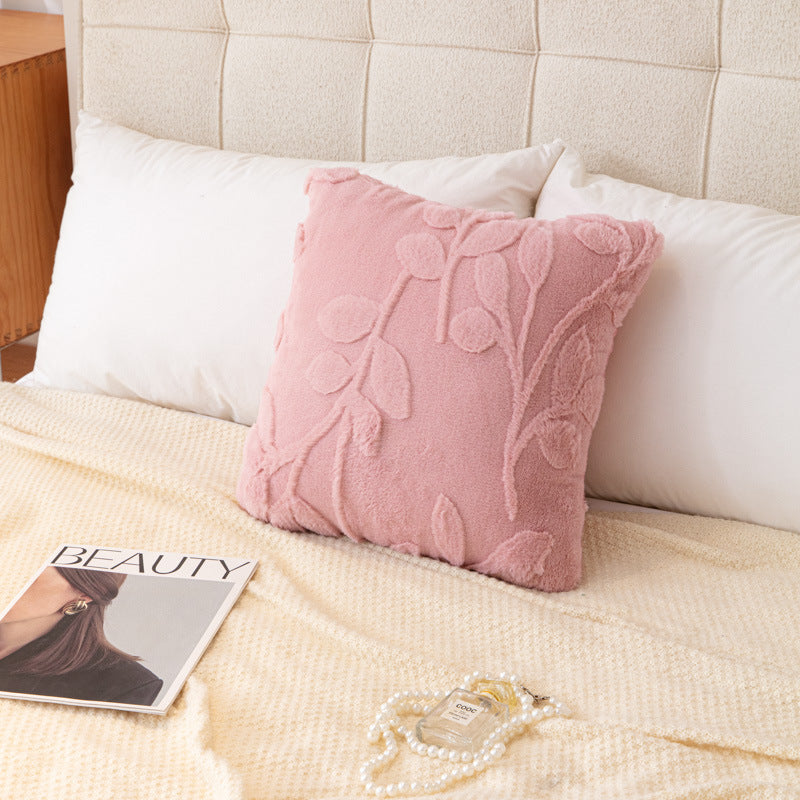 Plush Leaf and Diamond Pillow Cover, 45 x 45 cm Textured Cushion Case in Warm Colors for Cozy Sofas and Bedrooms