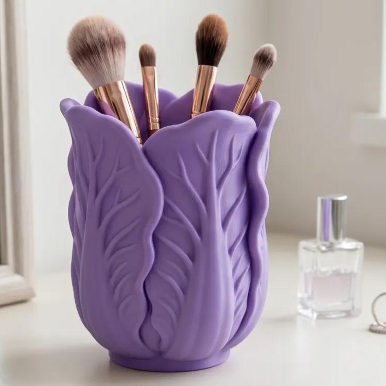 Whimsical Cabbage Leaf Pen Holder, Colorful Desktop Pencil Cup and Makeup Brush Organizer for Cozy Workspaces