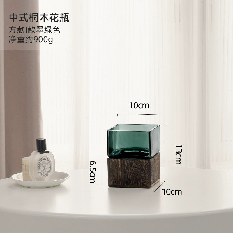 Solid wood vase decoration, living room flower arrangement glass