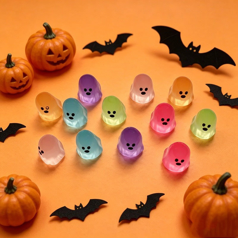 Colorful Mini Ghost Figurine Set of 6, Cute Pastel Halloween Characters for Desk Displays and Miniature Scenes