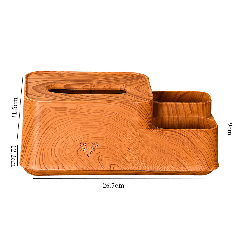 Wood-Look Tissue Box Cover with Remote Organizer, Dark Brown or Light Brown Tabletop Storage for Living Room and Desk