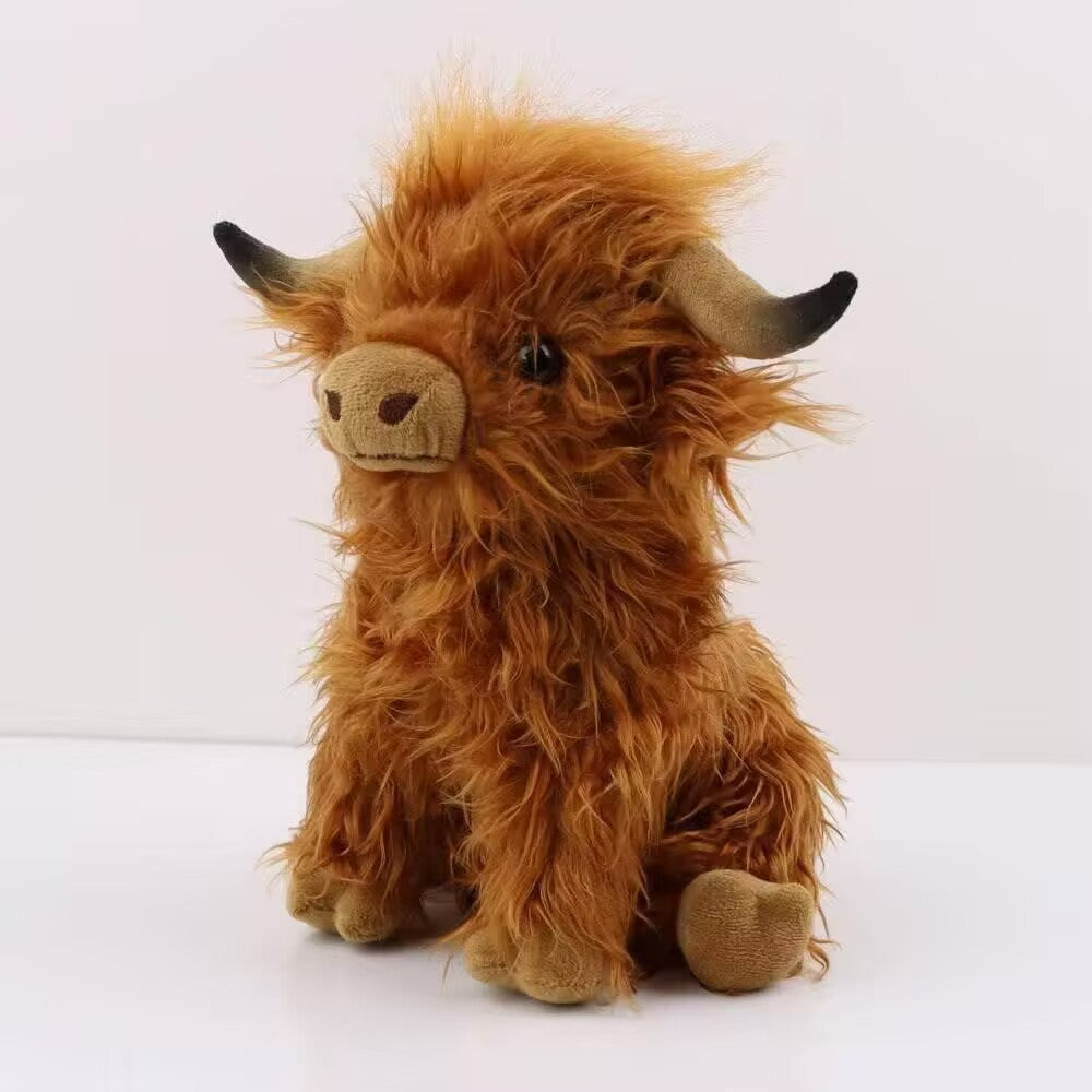 Shaggy Highland Cow Plush Toy, 28 cm Soft Standing and Resting Cow Friends in Warm and Playful Colors for Cozy Rooms and Gifts