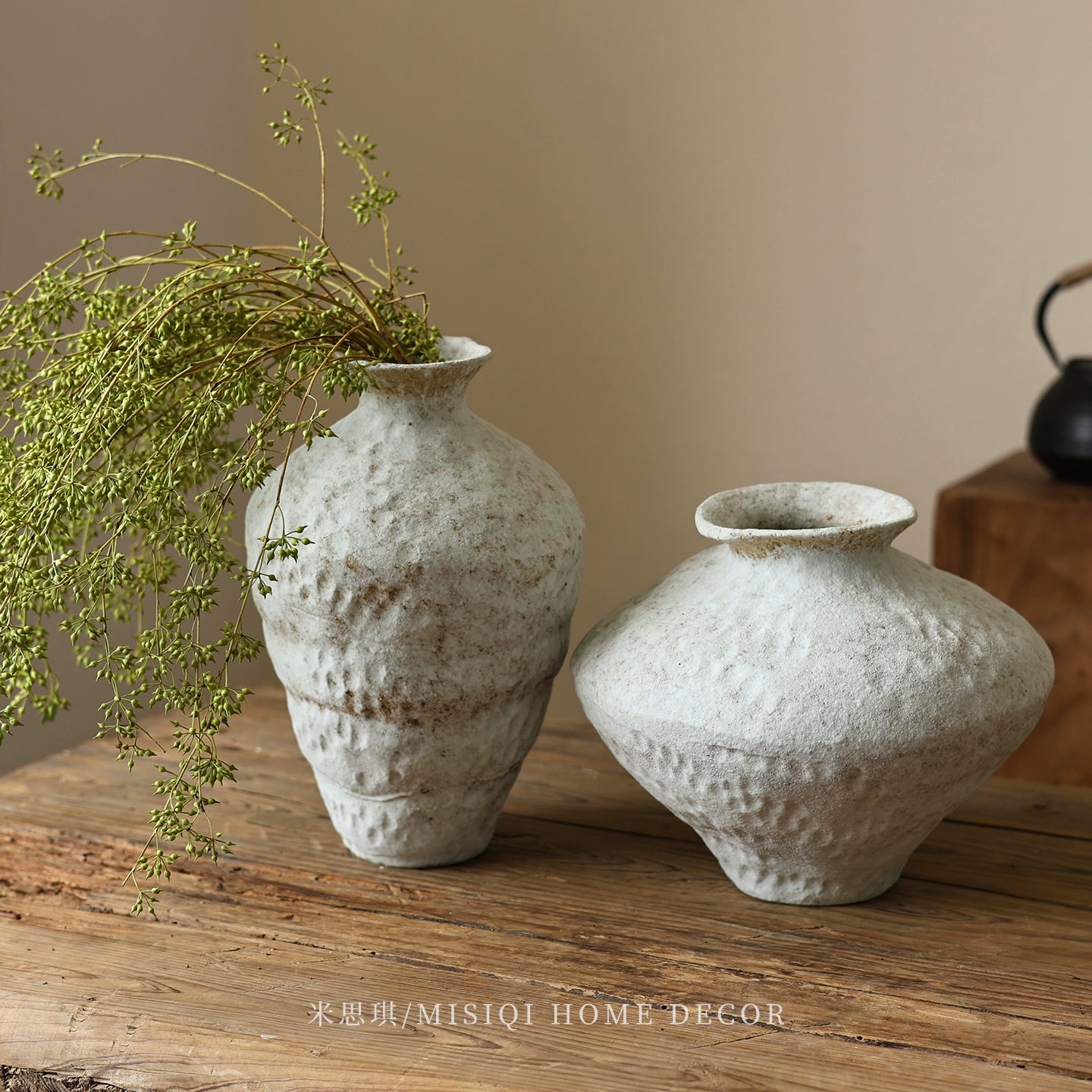 Snowfall Wabi Sabi style ceramic vase Zen retro rough pottery jar