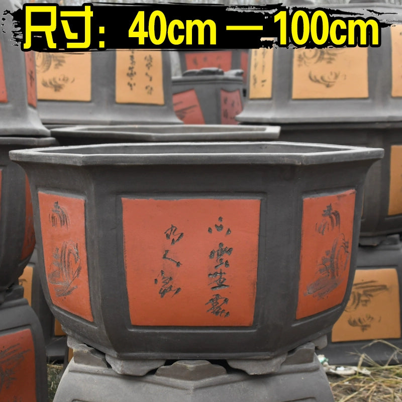 Large Purple Clay Flower Pot, Traditional Chinese Craft, Multi - functional for Flower Planting, Home Decoration & Handicraft Display