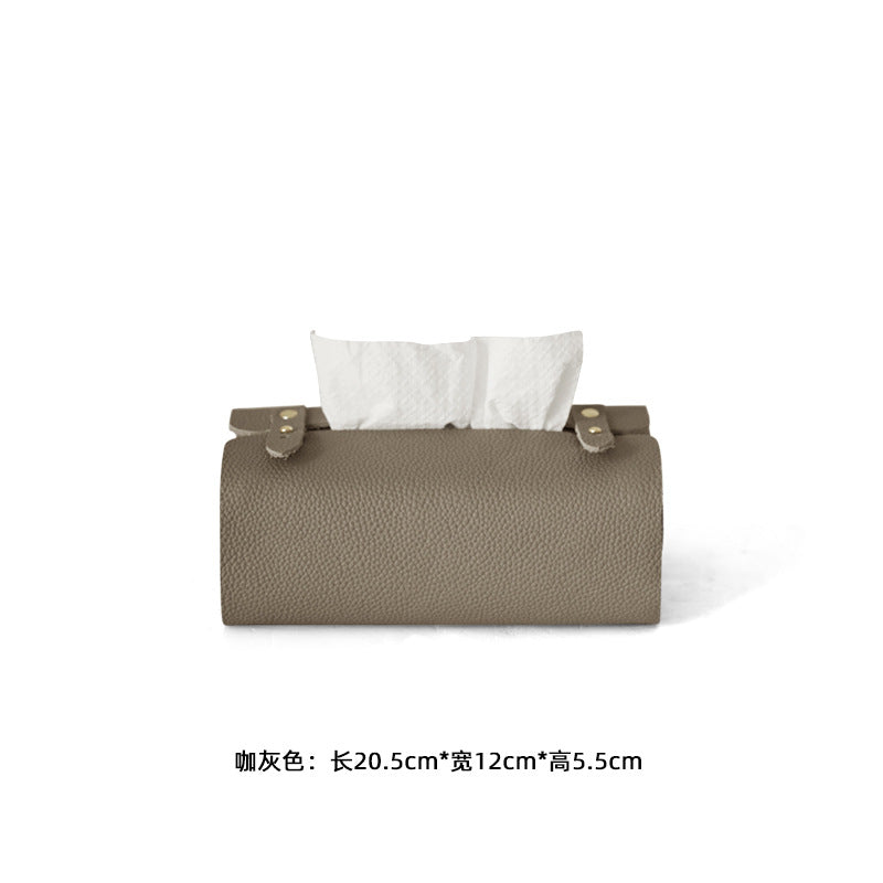 Modern Leather-Look Tissue Box Cover with Handle, Minimalist Tabletop Tissue Holder in Honey Brown, Coffee Gray or Mousse Gray for Living Rooms and Desks