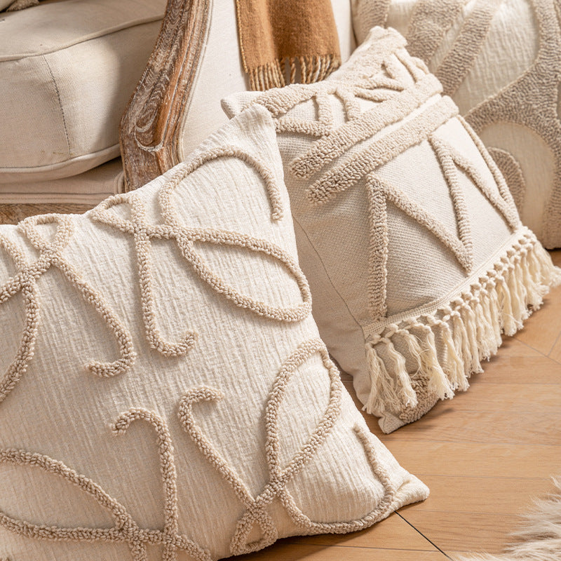 Textured Fringe Pillow Cover in Warm Neutrals, Decorative Cushion Case for Sofas, Beds and Cozy Living Rooms