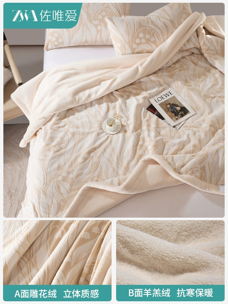 Luxury Carved Milk Velvet Warm Blanket