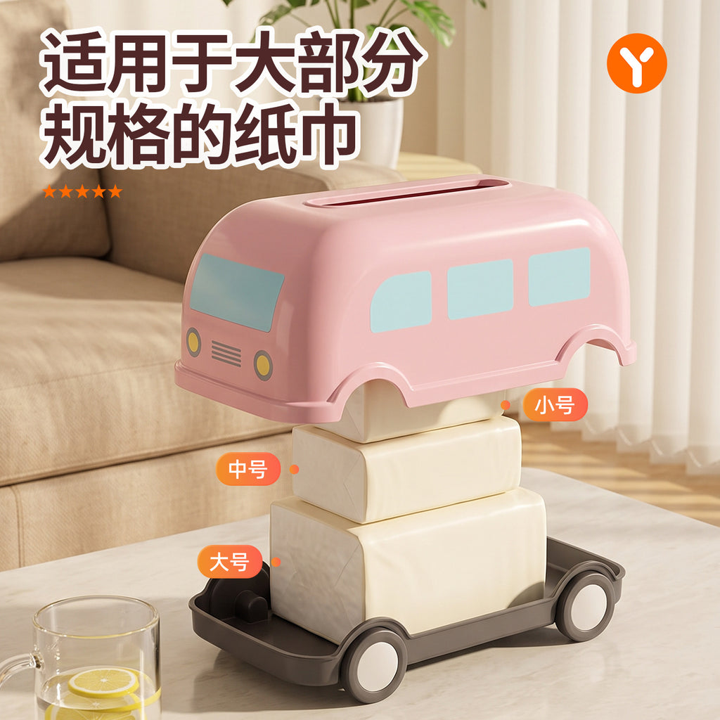 Mini Bus Tissue Box Cover, Playful Pastel Vehicle-Shaped Tabletop Holder for Living Rooms, Bedrooms and Creative Gifts