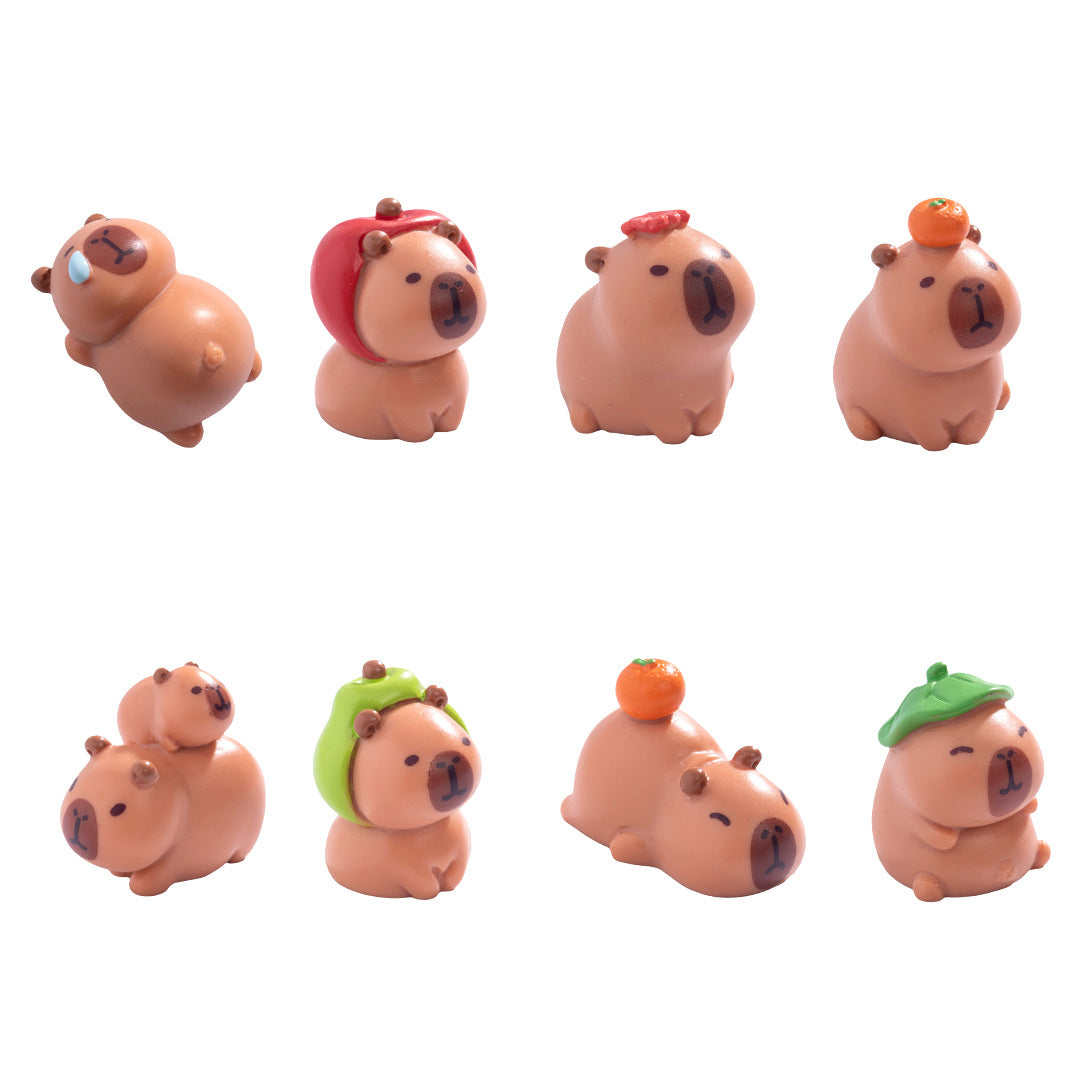 Mini Capybara Figurine Set of 8, Playful Animal Ornaments for Desk Displays, Miniature Scenes and Charming Gifts