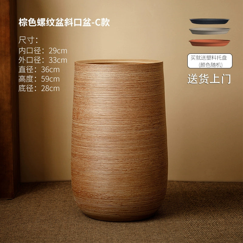 Large caliber ceramic flower pot villa courtyard turtle backed bamboo tree planting green plant vat decoration floor to ceiling large vase