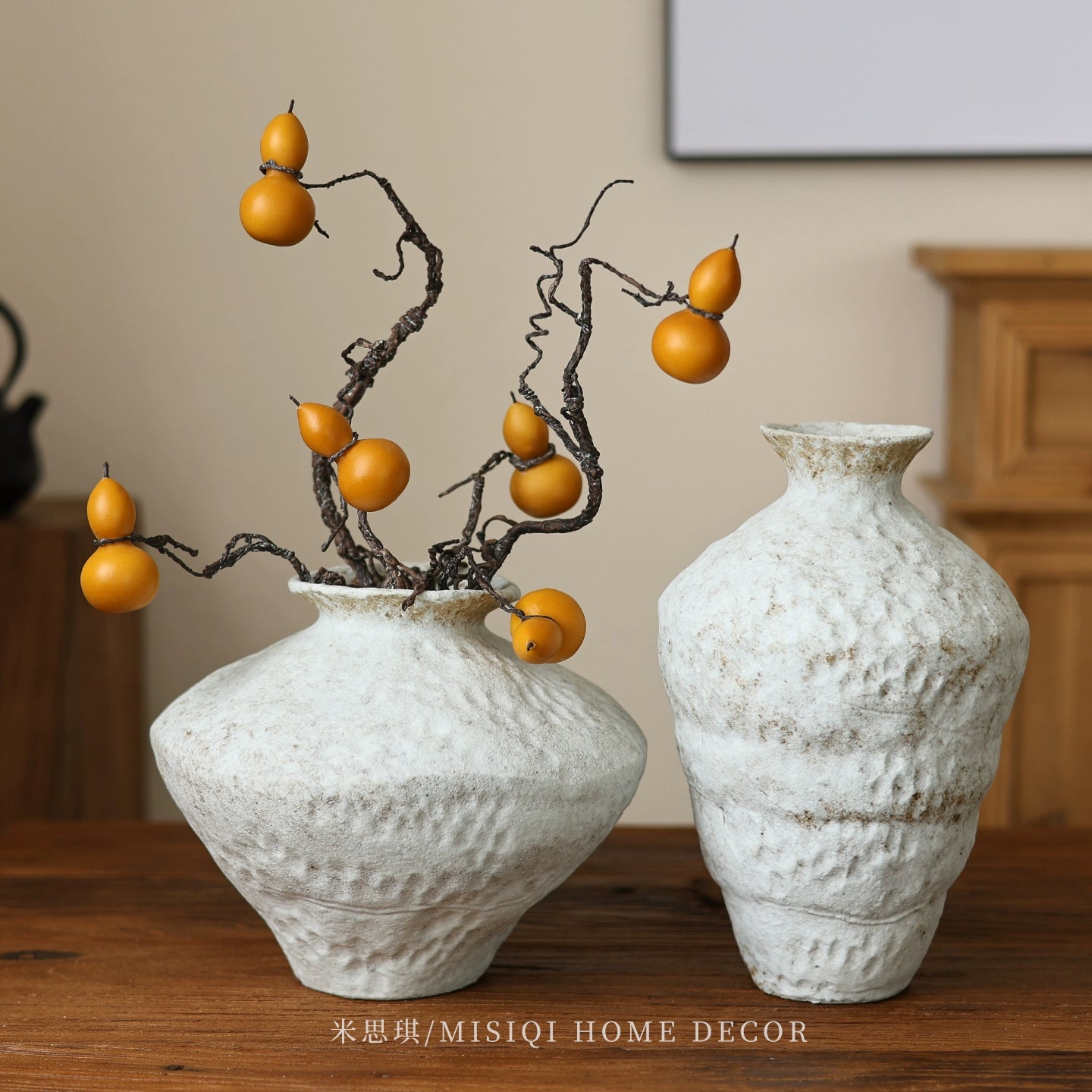 Snowfall Wabi Sabi style ceramic vase Zen retro rough pottery jar