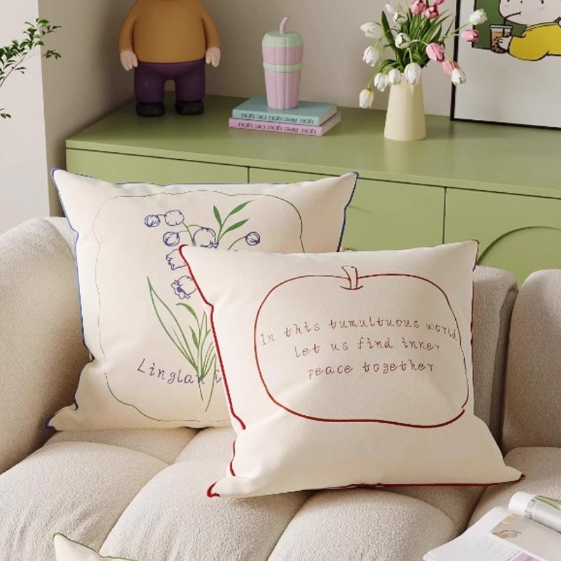 Whimsical Line Art Pillow Cover | Cake, Flower & Apple Designs for Cozy Sofas and Bedrooms