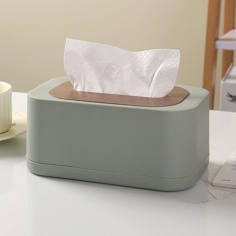 Decorative Tissue Box Cover with Wood-Look Lid, Quilted, Wave, Floral or Rounded Styles in Beige, White, Olive Green and Gray