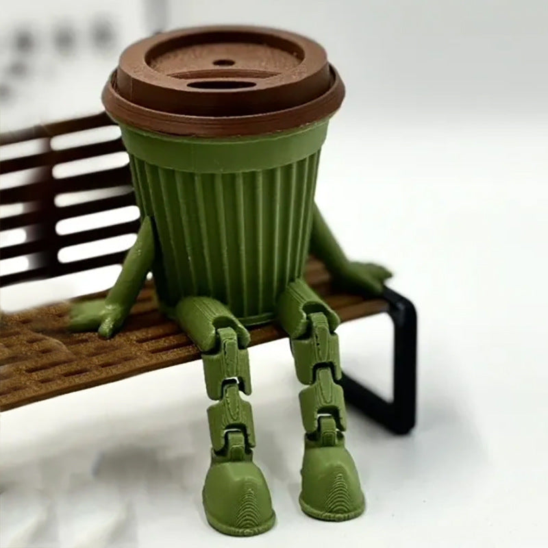 Poseable 3D-Printed Coffee Cup Figurine, Playful Mini Latte Character for Desks and Shelves