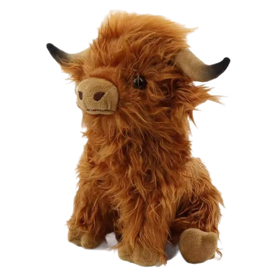 Shaggy Highland Cow Plush Toy, 28 cm Soft Standing and Resting Cow Friends in Warm and Playful Colors for Cozy Rooms and Gifts