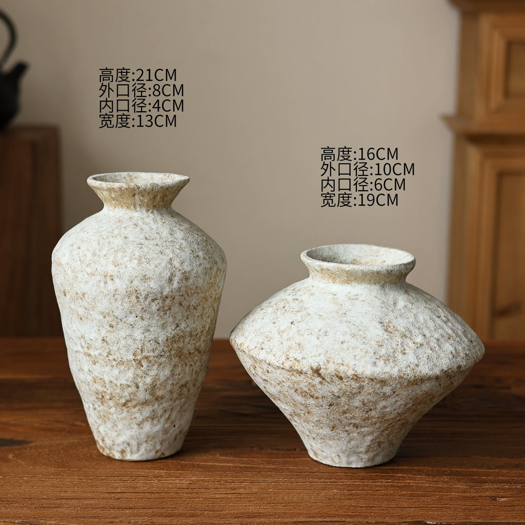 Snowfall Wabi Sabi style ceramic vase Zen retro rough pottery jar