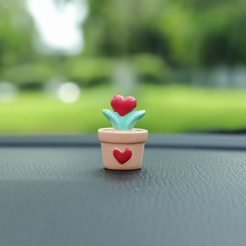 Mini Flower Pot Car Accents, Whimsical Resin Gardenia, Lily of the Valley, Daffodil, Freesia or Heart Planter Figurine for Dashboards and Desks