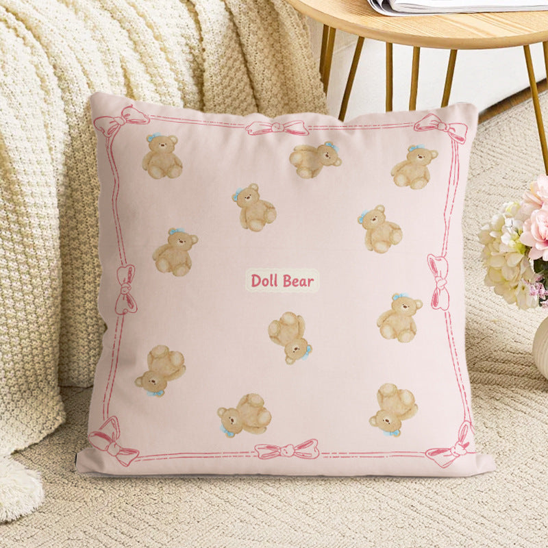 Whimsical Teddy Bear and Bunny Pillow Cover, Soft Double-Sided Printed Square Cushion Case for Cozy Nurseries and Playful Living Rooms