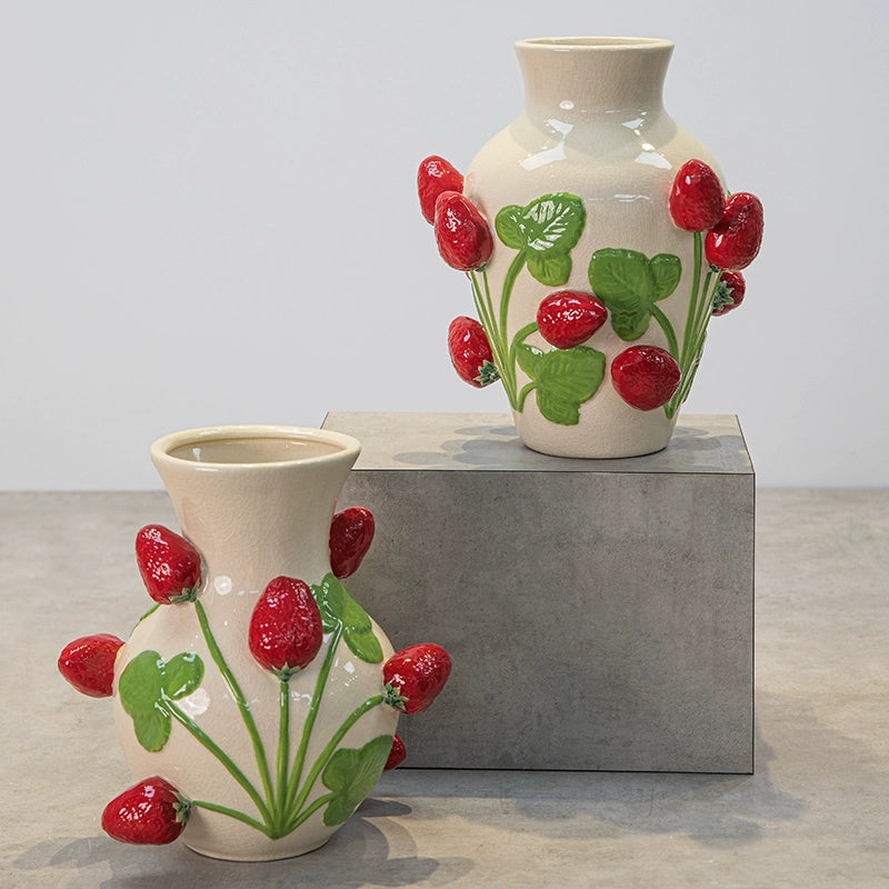 Relief strawberry ceramic vase