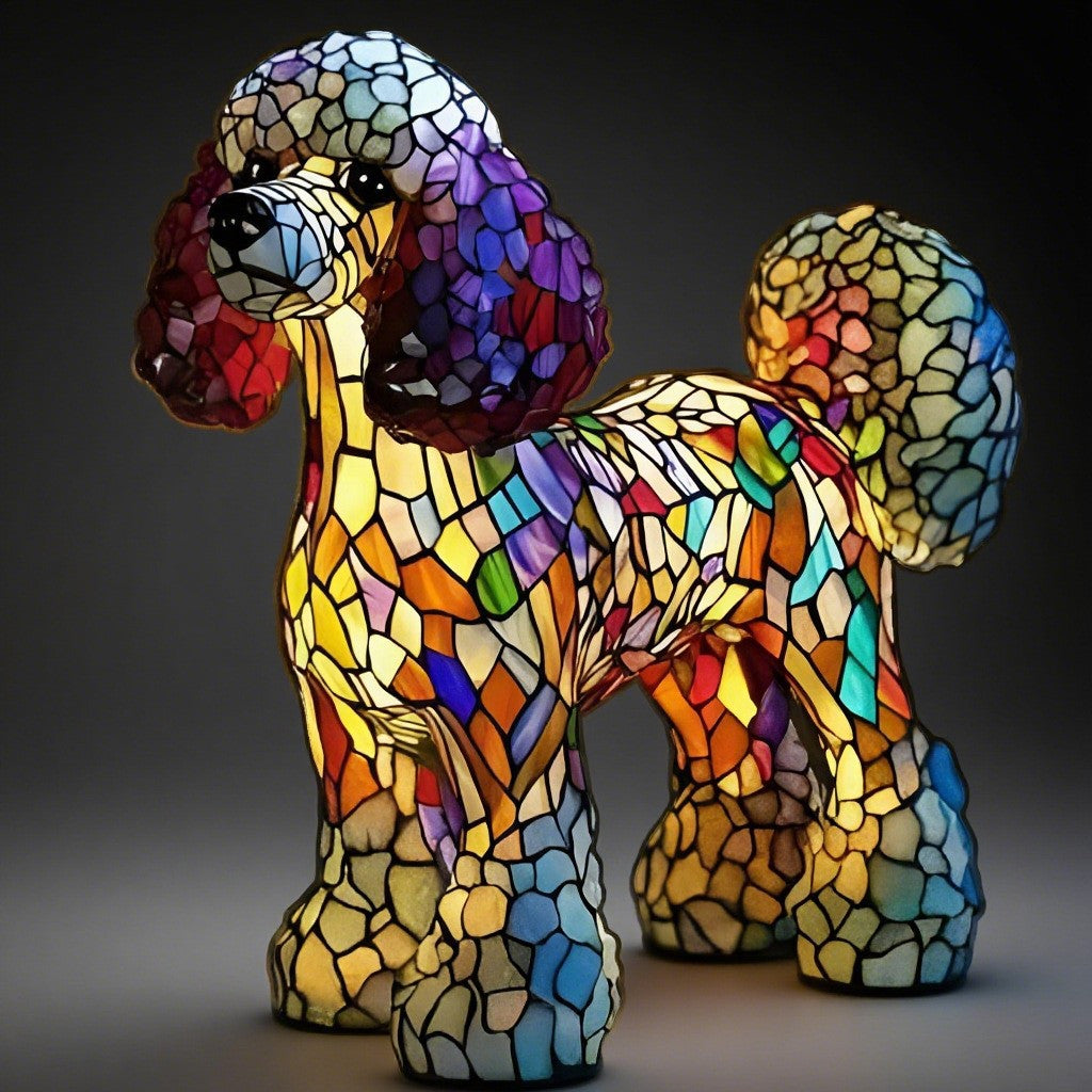 Resin Stained Glass Pet Lamp - Dog/Cat Night Light for Bedroom | Pet Lover Decor | Dachshund/Beagle/Black Cat Table Lamp