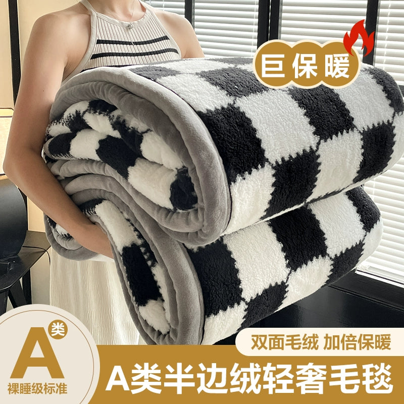 毛毯加厚冬季珊瑚绒盖毯办公室午睡毯沙发毯宿舍保暖半边绒小毯子