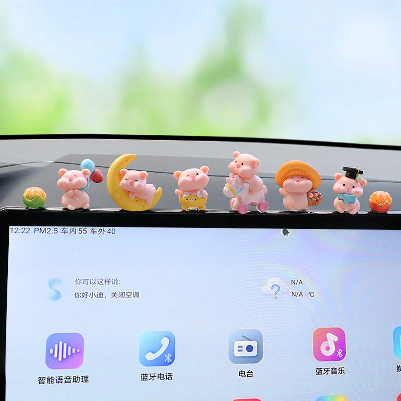 Playful Mini Pig Dashboard Figurines, 8-Piece Good Luck Car Accent Set in Determined or Happy Style for Desks and Gifts