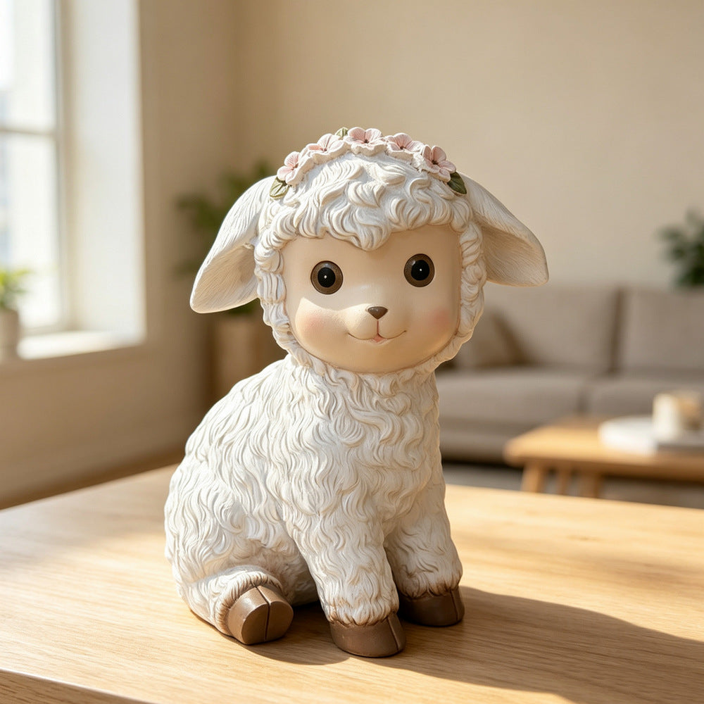 Curly Lamb Resin Figurine, Sweet Little Sheep Sculpture for Desk, Bookshelf and Cozy Home Decor