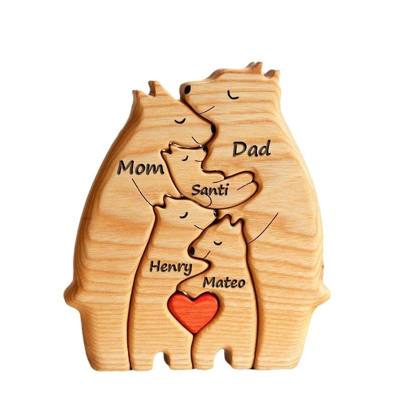 Personalized Family Bear Wooden Puzzle | Engraved Family Keepsake Home Decor Gift