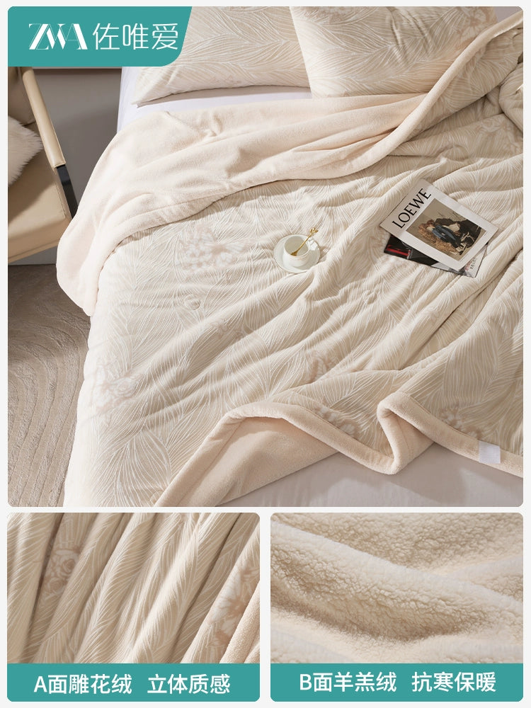 Luxury Carved Milk Velvet Warm Blanket