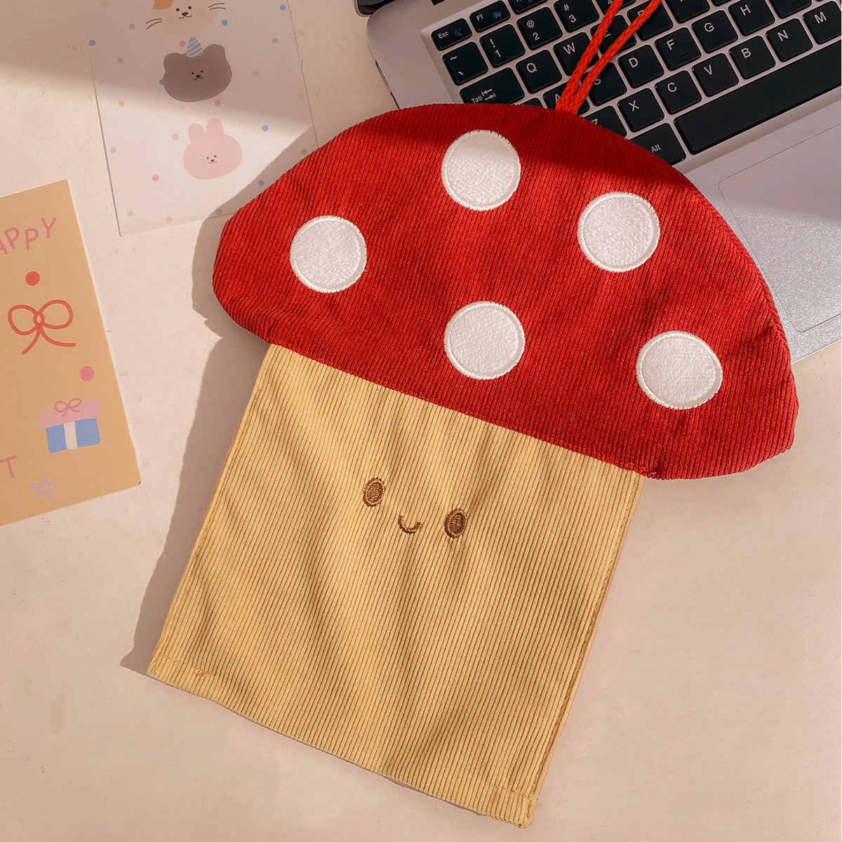 Mushroom Hanging Tissue Box Cover, Whimsical Red Toadstool Fabric Holder for Bedrooms, Living Rooms and Cozy Cottage Decor