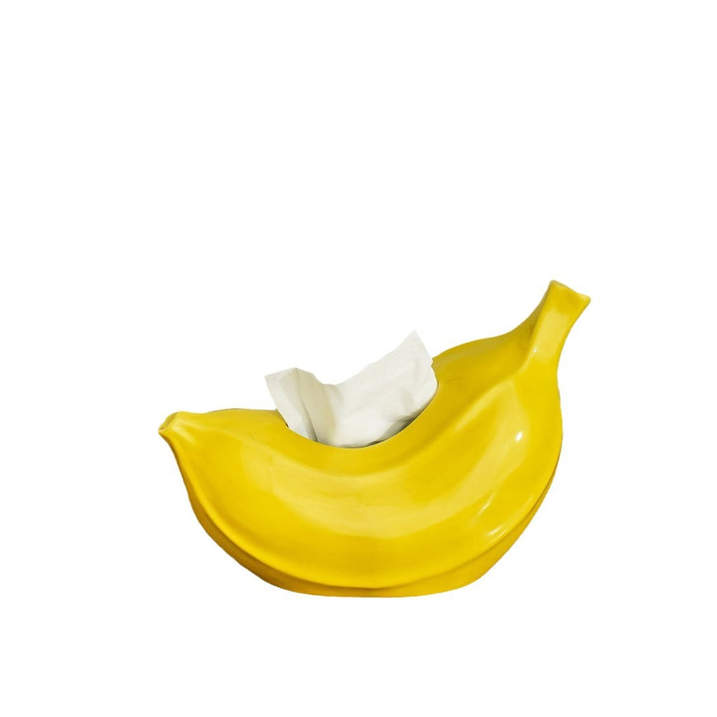 Playful Banana Tissue Box Cover, Sculptural Fruit-Shaped Tissue Holder in Original Yellow, Glossy Yellow or Blue for Modern Tables
