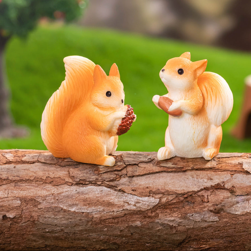 Mini Squirrel Figurine Set of 7, Woodland Animal Micro Ornaments for Desk Displays, Tiny Garden Scenes and Gift Giving