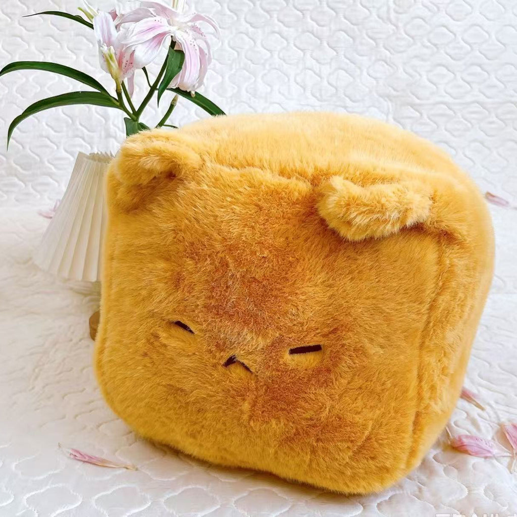 Square Cat Plush Cushion, 18 x 18 cm Soft Tofu-Inspired Cube Cat in White, Yellow or Blue for Cozy Bedrooms, Desks and Gifts
