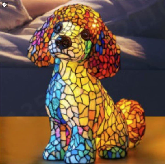Resin Stained Glass Pet Lamp - Dog/Cat Night Light for Bedroom | Pet Lover Decor | Dachshund/Beagle/Black Cat Table Lamp