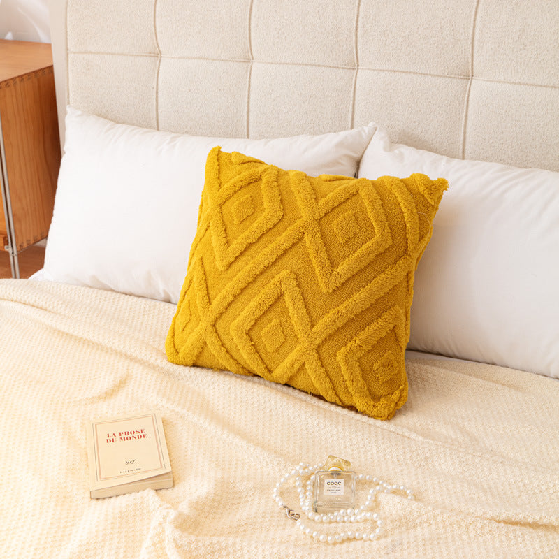 Plush Leaf and Diamond Pillow Cover, 45 x 45 cm Textured Cushion Case in Warm Colors for Cozy Sofas and Bedrooms